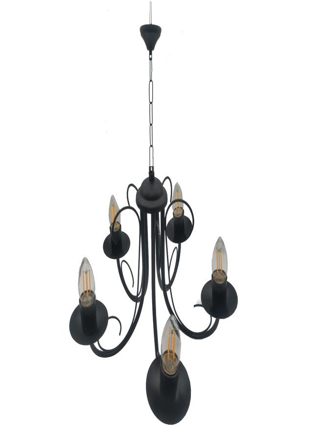 SINOMAN ثريا سينومان العصرية السوداء ذات الخمس مصابيح، مع لمبة، بدون سلك زجاجي، مناسبة لغرفة النوم، غرفة المعيشة، المقهى، المطعم، الردهة، المطبخ، فوق غرفة الطعام (ثريا بخمسة مصابيح) - Image 3